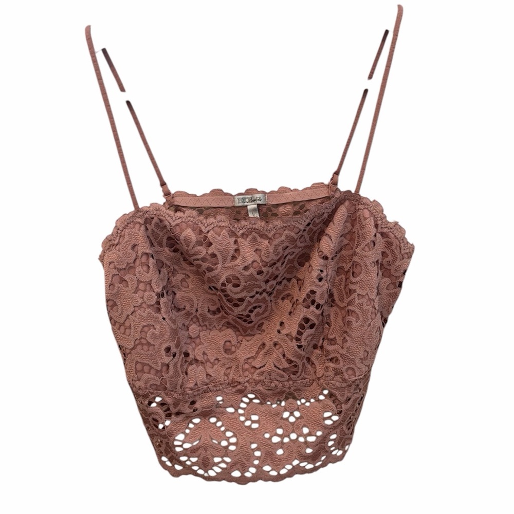 BKE Essentials pink mauve lace bralette Large lightly lined boho comfort‎ casual